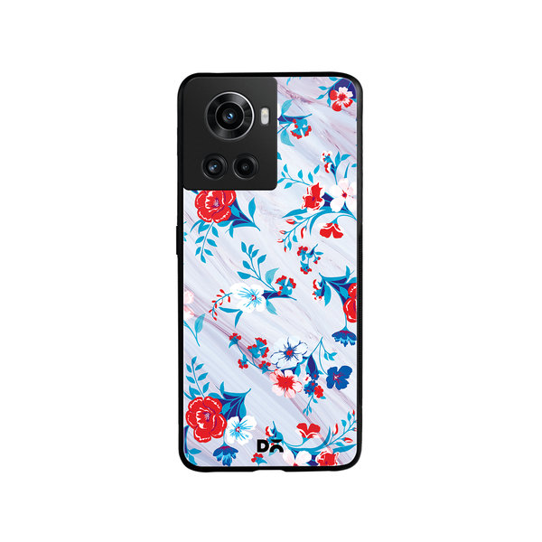 

DailyObjects Red & White Marble Flowers Glass Case Cover For OnePlus 10R