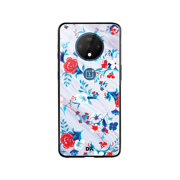 

DailyObjects Red & White Marble Flowers Glass Case Cover For OnePlus 7T