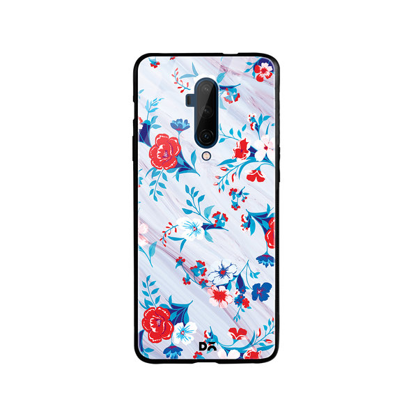 

DailyObjects Red & White Marble Flowers Glass Case Cover For OnePlus 7T Pro