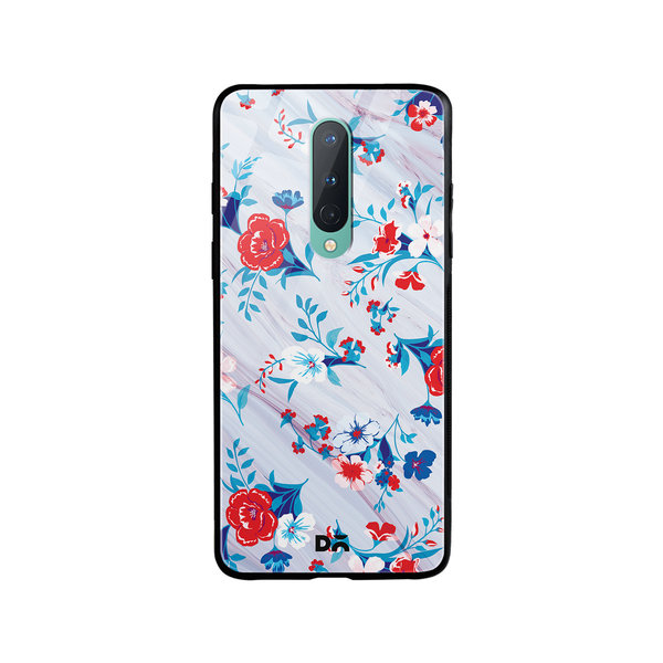 

DailyObjects Red & White Marble Flowers Glass Case Cover For OnePlus 8