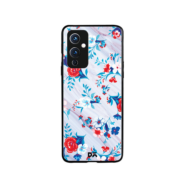 

DailyObjects Red & White Marble Flowers Glass Case Cover For OnePlus 9
