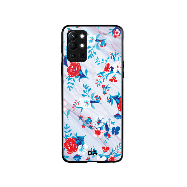

DailyObjects Red & White Marble Flowers Glass Case Cover For OnePlus 9R