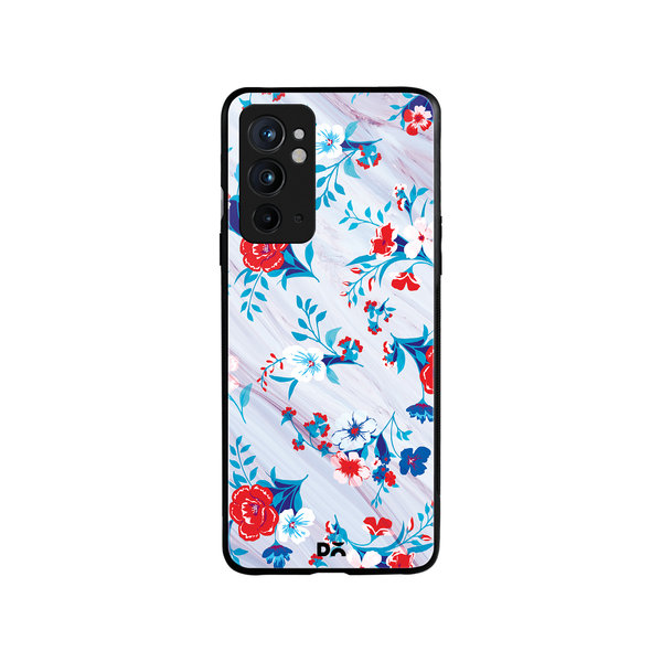 

DailyObjects Red & White Marble Flowers Glass Case Cover For OnePlus 9RT