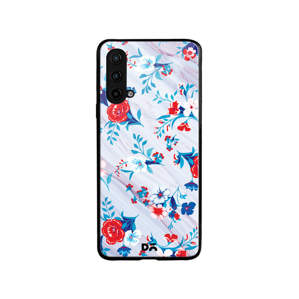 

DailyObjects Red & White Marble Flowers Glass Case Cover For OnePlus Nord CE
