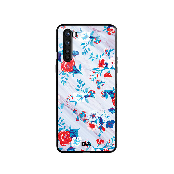 

DailyObjects Red & White Marble Flowers Glass Case Cover For OnePlus Nord