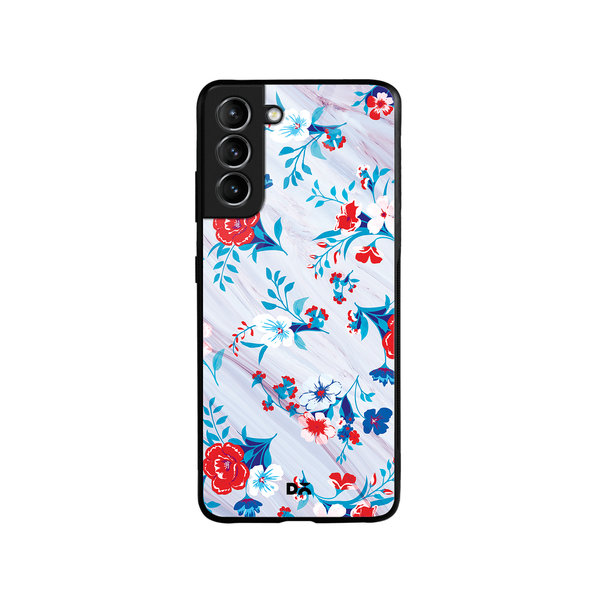

DailyObjects Red & White Marble Flowers Glass Case Cover For Samsung Galaxy S21 FE
