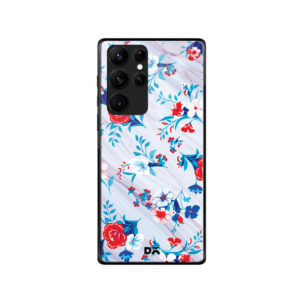 DailyObjects Red & White Marble Flowers Glass Case Cover For Samsung Galaxy S22 Ultra