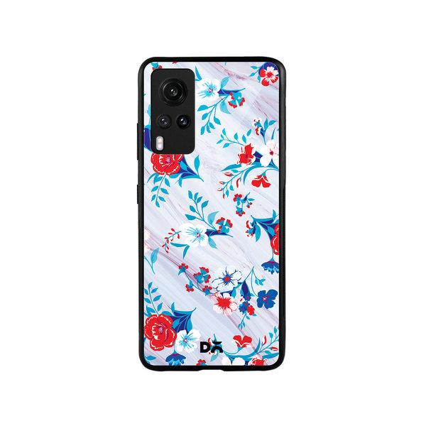 

DailyObjects Red & White Marble Flowers Glass Case Cover For Vivo X60