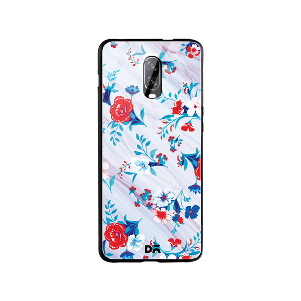 

DailyObjects Red & White Marble Flowers Glass Case Cover For OnePlus 7