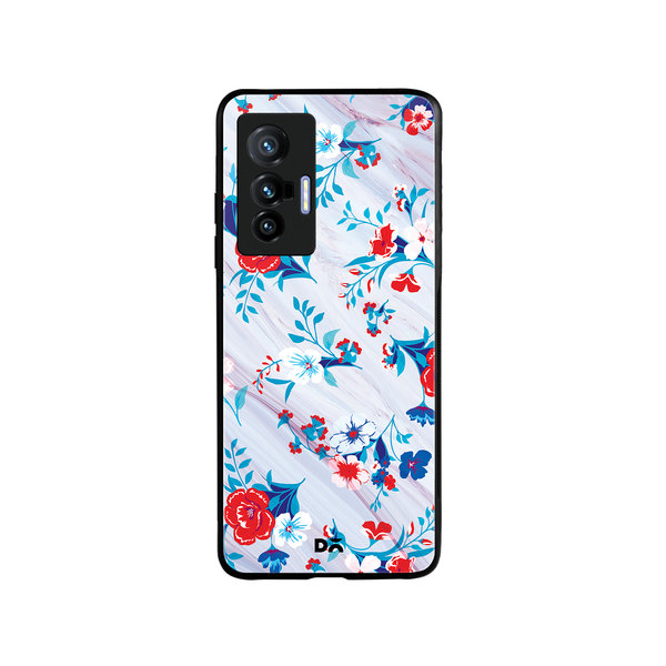 

DailyObjects Red & White Marble Flowers Glass Case Cover For Vivo X70