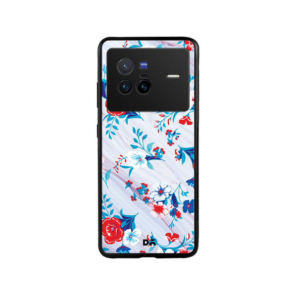 

DailyObjects Red & White Marble Flowers Glass Case Cover For Vivo X80