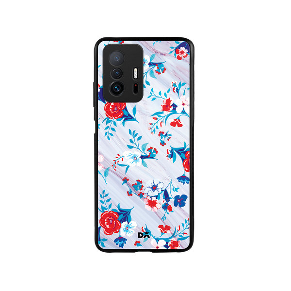 

DailyObjects Red & White Marble Flowers Glass Case Cover For Xiaomi 11T