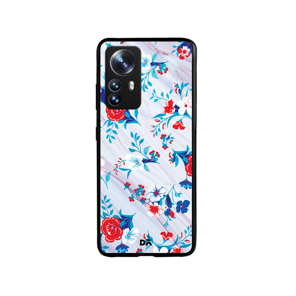 

DailyObjects Red & White Marble Flowers Glass Case Cover For Xiaomi 12 Pro