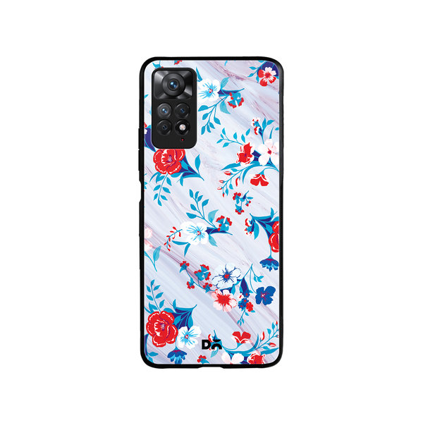 

DailyObjects Red & White Marble Flowers Glass Case Cover For Xiaomi Redmi Note 11 Pro