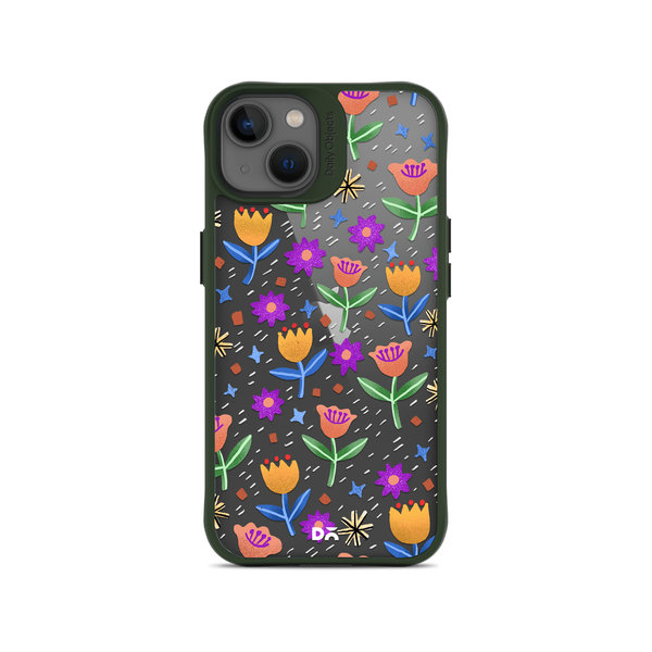 

DailyObjects Shining Tulips Green Hybrid Clear Case Cover For iPhone 13 Mini