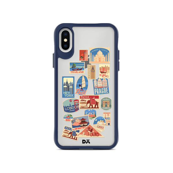 

DailyObjects Travel Bucket Blue Hybrid Clear Case Cover For iPhone XS