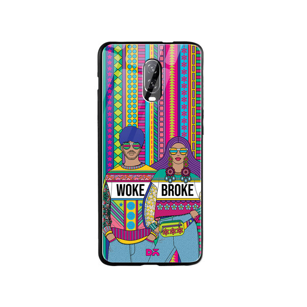 

DailyObjects Woke Broke Couple Glass Case Cover For OnePlus 7