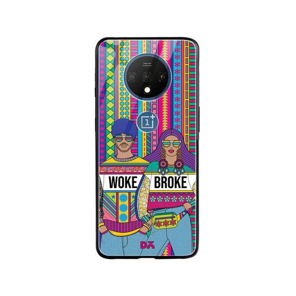

DailyObjects Woke Broke Couple Glass Case Cover For OnePlus 7T