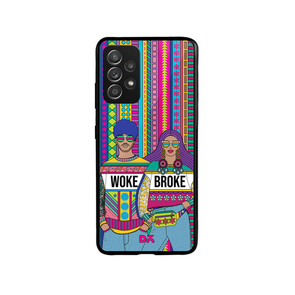 

DailyObjects Woke Broke Couple Glass Case Cover For Samsung Galaxy A52
