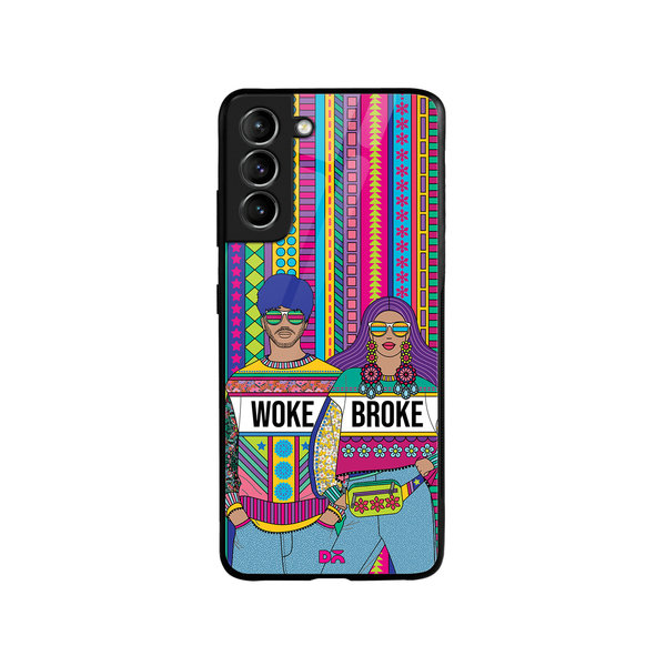 

DailyObjects Woke Broke Couple Glass Case Cover For Samsung Galaxy S21 FE