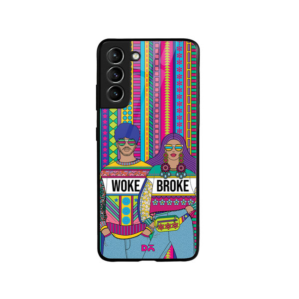 

DailyObjects Woke Broke Couple Glass Case Cover For Samsung Galaxy S21 Plus