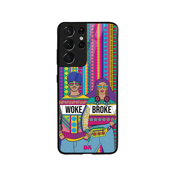 

DailyObjects Woke Broke Couple Glass Case Cover For Samsung Galaxy S21 Ultra