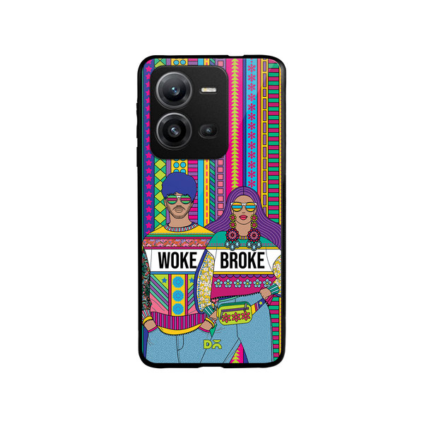 

DailyObjects Woke Broke Couple Glass Case Cover For Vivo V25