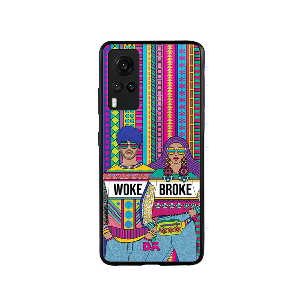 

DailyObjects Woke Broke Couple Glass Case Cover For Vivo X60