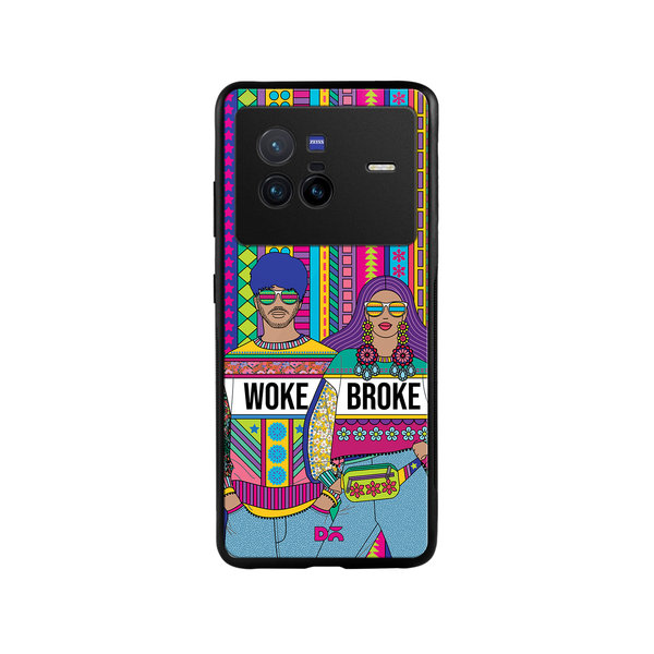 

DailyObjects Woke Broke Couple Glass Case Cover For Vivo X80
