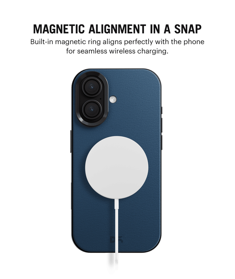 Navy Blue-Grey Leatherite MagSafe Phone Case Cover for iPhone 16