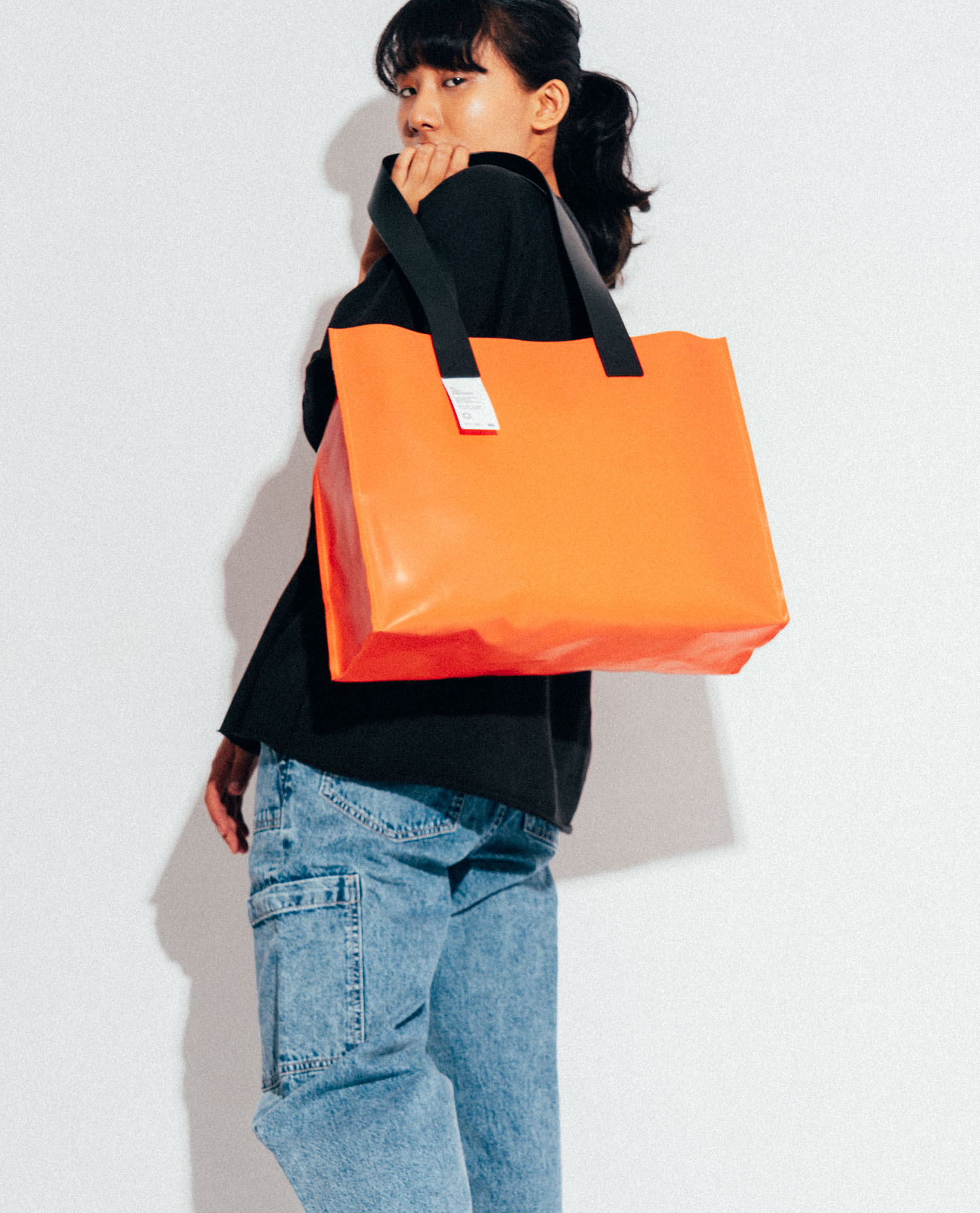 Large orange tote on sale bag