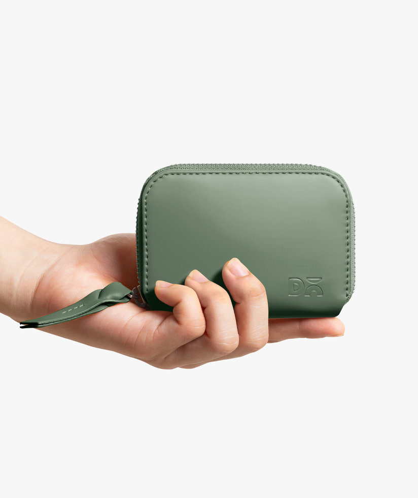 Sap Green Vegan Leather Zipper Slim Card Coin Wallet