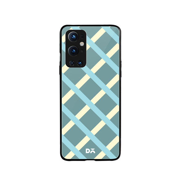 

DailyObjects Light teal Diagonal Checks Glass Case Cover For OnePlus 9 Pro