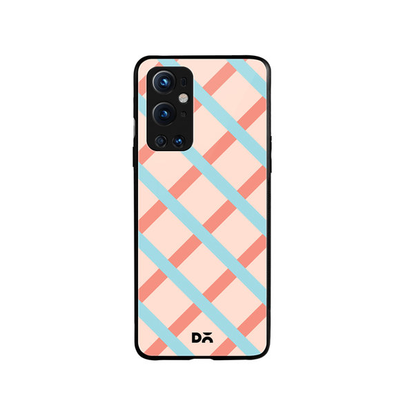 

DailyObjects Pastel Peach Diagonal Checks Glass Case Cover For OnePlus 9 Pro