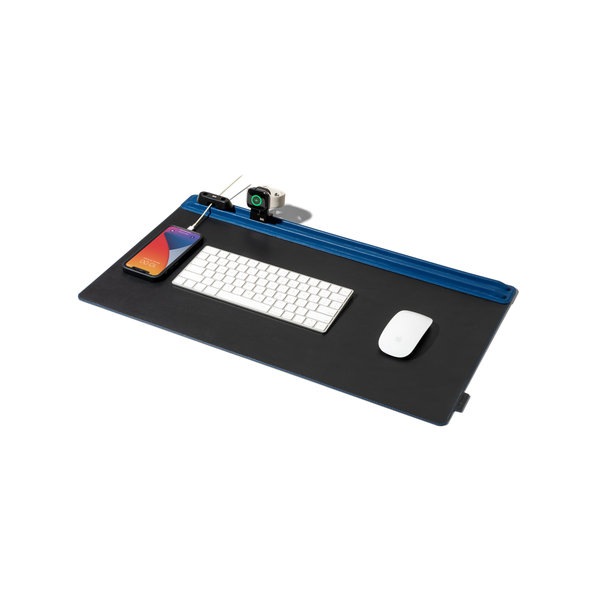 

Blue-Black Snap On Organiser Desk Mat with Cable Holder + Apple Watch Charging Stand