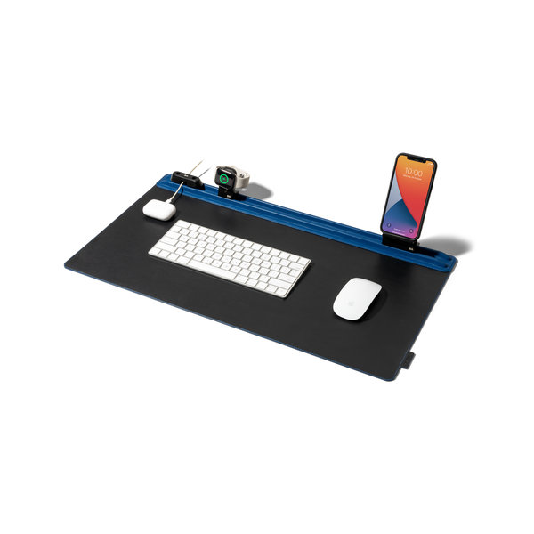 

Blue-Black Snap On Organiser Desk Mat with Cable Holder + Phone Mount + Apple Watch Charging Stand