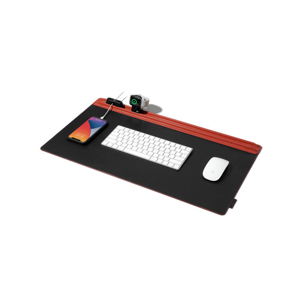 

Red-Black Snap On Organiser Desk Mat with Cable Holder + Apple Watch Charging Stand