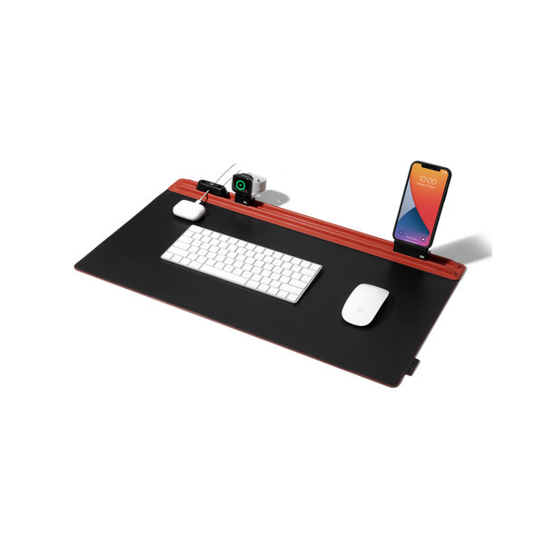 

Red-Black Snap On Organiser Desk Mat with Cable Holder + Phone Mount + Apple Watch Charging Stand