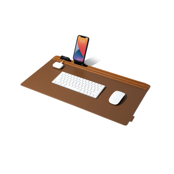 

Tan-Brown Snap On Organiser Desk Mat with Cable Holder + Phone Mount