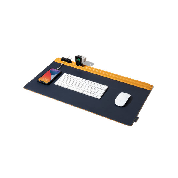 

Mustard-Blue Snap On Organiser Desk Mat with Cable Holder + Apple Watch Charging Stand