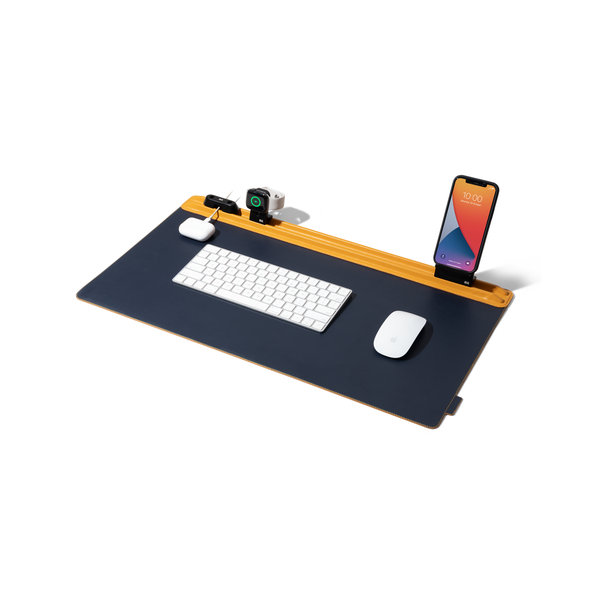 

Mustard-Blue Snap On Organiser Desk Mat with Cable Holder + Phone Mount + Apple Watch Charging Stand