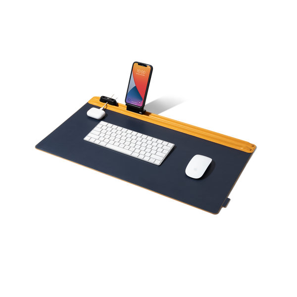 

Mustard-Blue Snap On Organiser Desk Mat with Cable Holder + Phone Mount