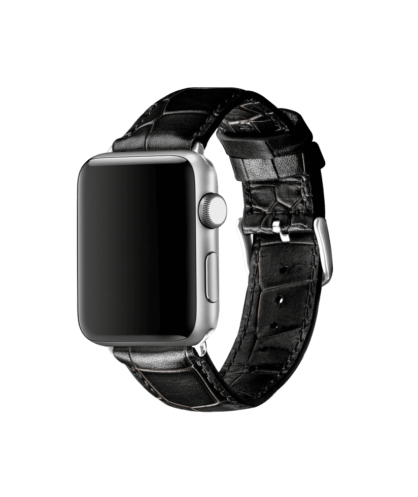 Black Croco Leather Apple WatchBand Silver 42 44mm Buy At DailyObjects