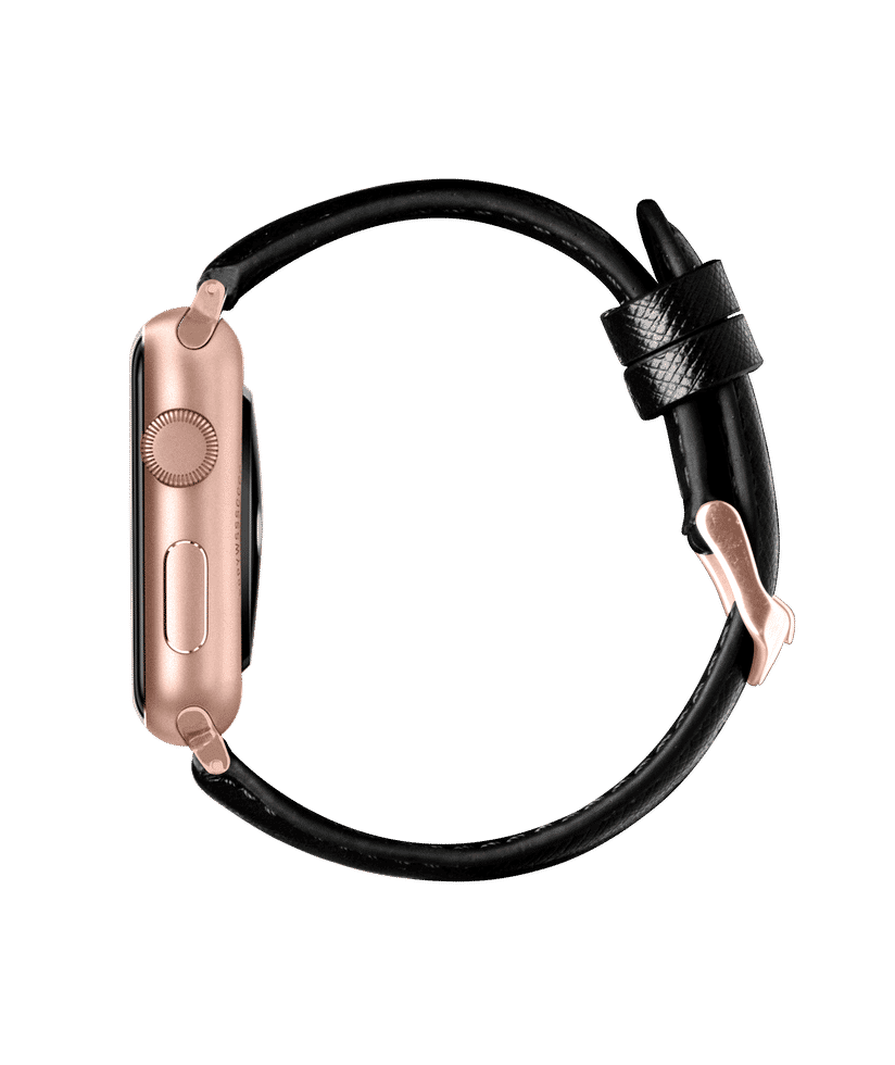 Black Saffiano Leather Apple WatchBand Gold 42 44mm Buy At