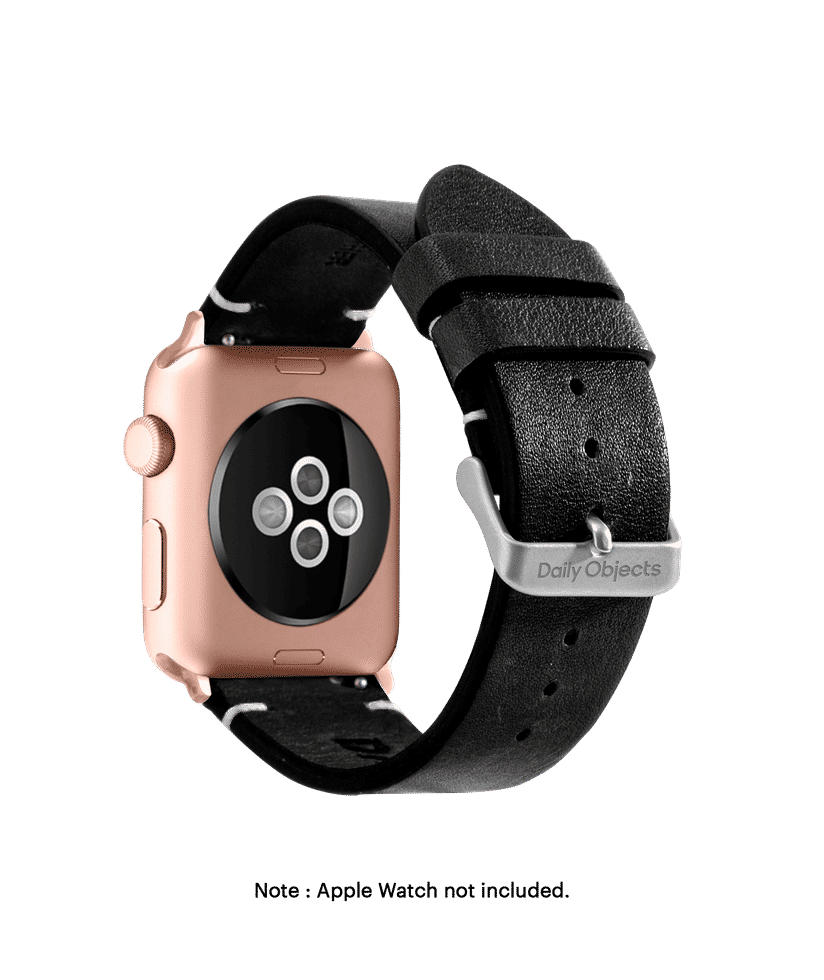 Black Two stitch Handmade Leather Apple WatchBand Gold 38 40mm