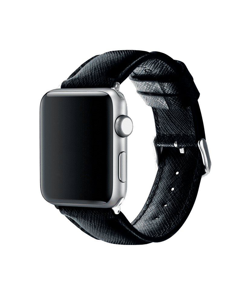 Blue Saffiano Leather Apple WatchBand Silver 42 44mm Buy At