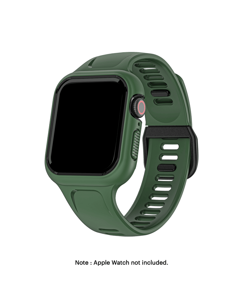 Green-Black Dual Lock Apple WatchBand with Protective Bumper Case