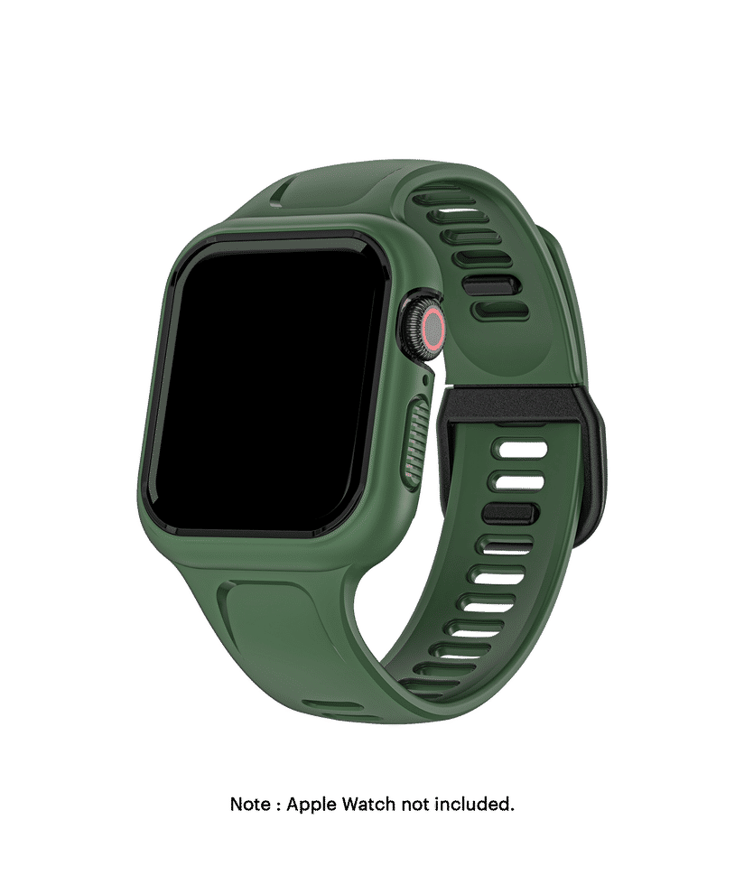 Green Black Dual Lock Apple WatchBand with Protective Bumper Case