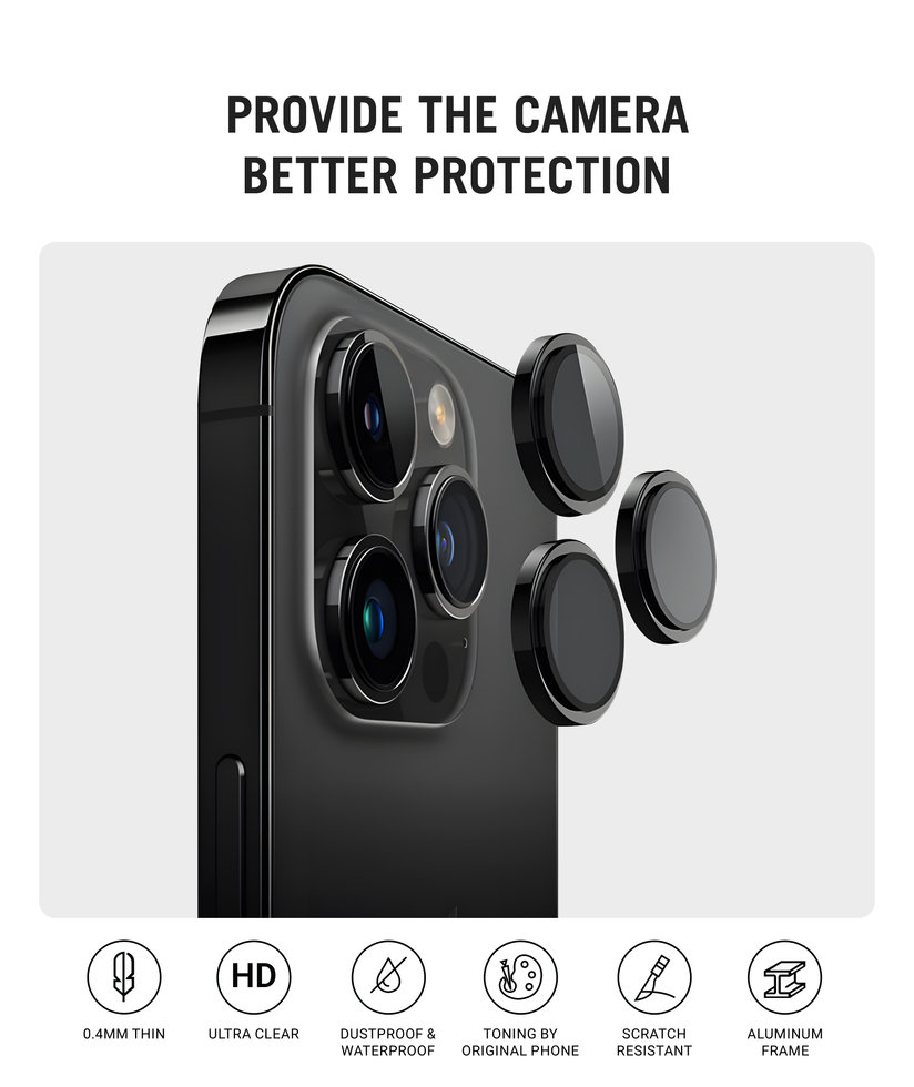 Black Cero Camera Lens Protector For iPhone 16 Pro Max