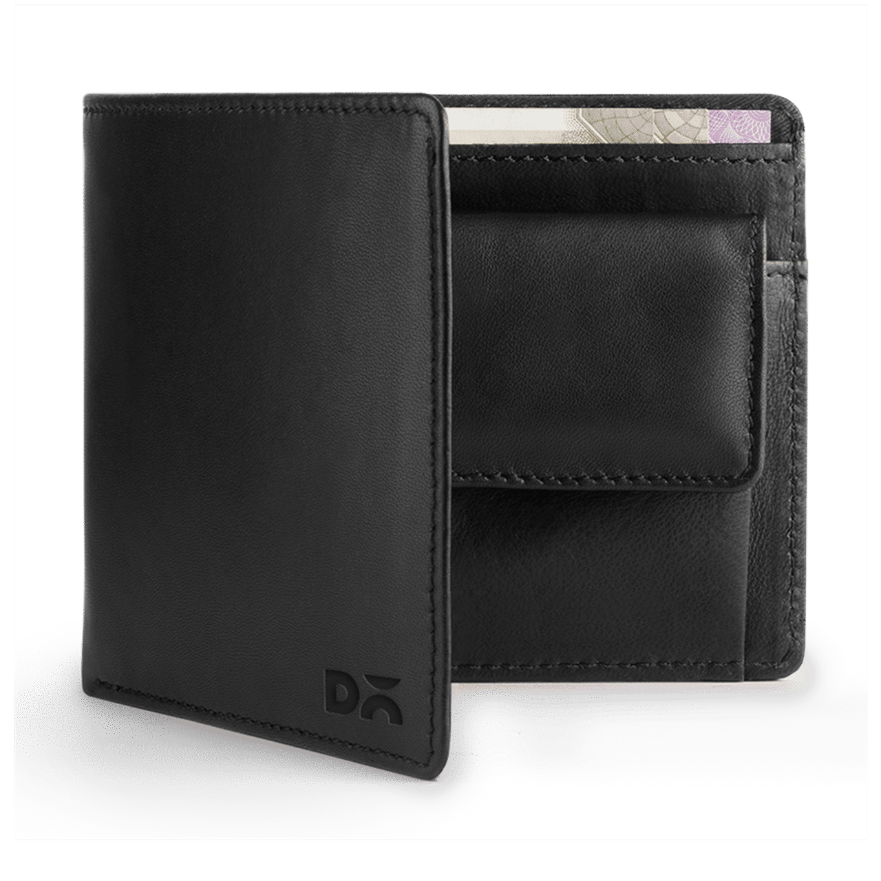Black Leather Coin Classic Billfold Wallet